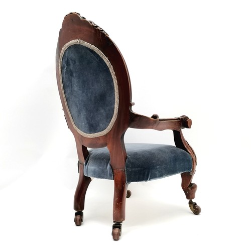 328 - Antique childs mahogany open armchair with blue upholstery 60cm high x 35cm wide x 33cm deep - has a... 