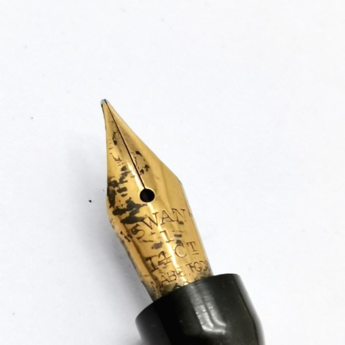 344 - Swan fountain pen with 14ct gold nib t/w gold filled Eversharp (has dent) & multi pen (12.5cm)