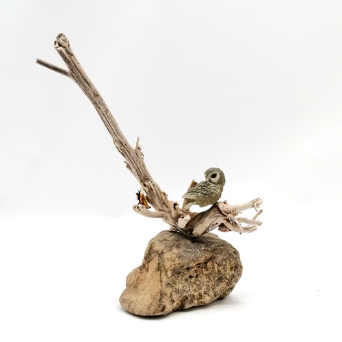 346 - Contemporary sculpture of owl with butterfly on branches - 40cm high