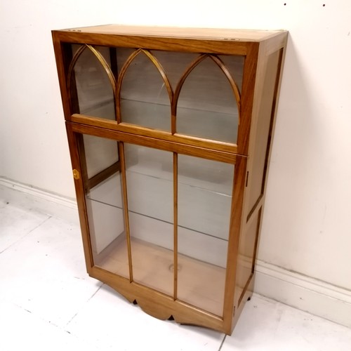 347 - Bespoke unusual wall / floor cabinet with 2 gothic style glazed doors - 113cm x 69cm x 32cm deep