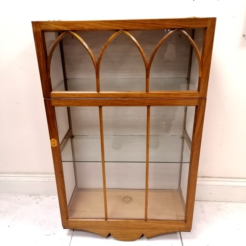 347 - Bespoke unusual wall / floor cabinet with 2 gothic style glazed doors - 113cm x 69cm x 32cm deep