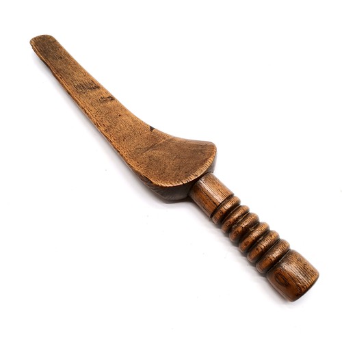 351 - Antique folk art treen knitting sheath 'Goose wing' design - 27cm long