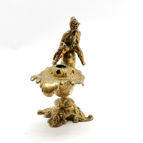 352 - Antique gilded brass inkwell with shell design bowl & figural detail - 13cm high