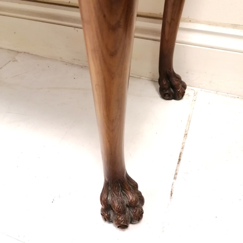 358 - Matched pair of mahogany side tables with carved freize and carved hairy paw feet  - no obvious dama... 