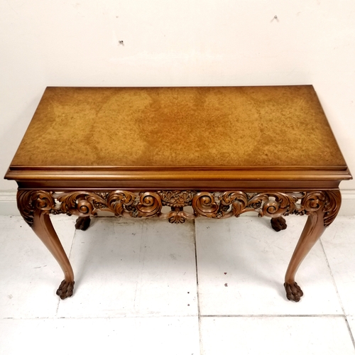 358 - Matched pair of mahogany side tables with carved freize and carved hairy paw feet  - no obvious dama... 