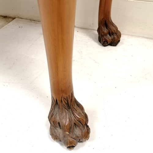 358 - Matched pair of mahogany side tables with carved freize and carved hairy paw feet  - no obvious dama... 