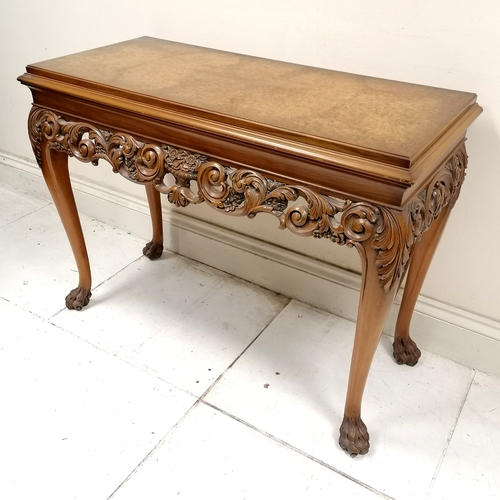 358 - Matched pair of mahogany side tables with carved freize and carved hairy paw feet  - no obvious dama... 