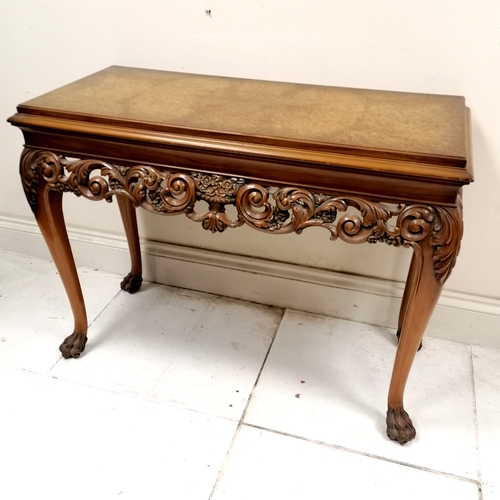 358 - Matched pair of mahogany side tables with carved freize and carved hairy paw feet  - no obvious dama... 