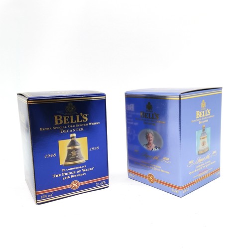 360 - 2 x Bell's UNOPENED Extra special old Scotch whisky commemorative 70cl decanters in original retail ... 