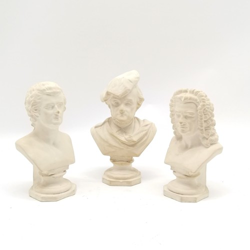 365 - 6 x parian ware style busts of composers - Handel, Schubert, Bach, Wagner, Mozart & Beethoven (29cm ... 