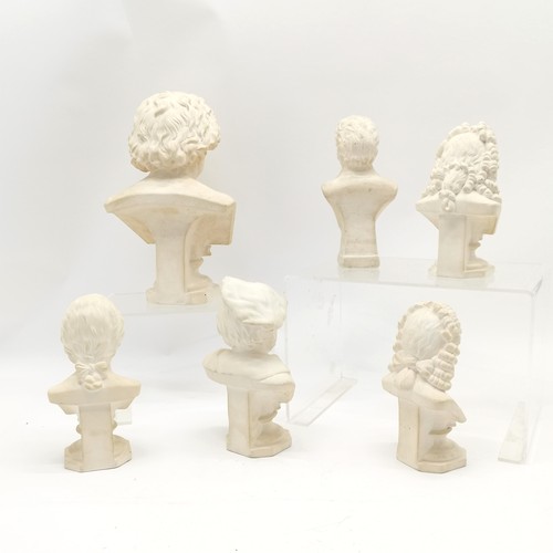 365 - 6 x parian ware style busts of composers - Handel, Schubert, Bach, Wagner, Mozart & Beethoven (29cm ... 