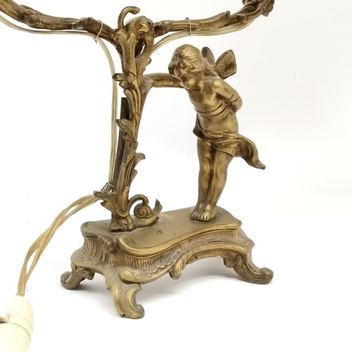 367 - Pair of brass Rococo style 2 branch table lamps with fairy & snail detail - 38cm total height