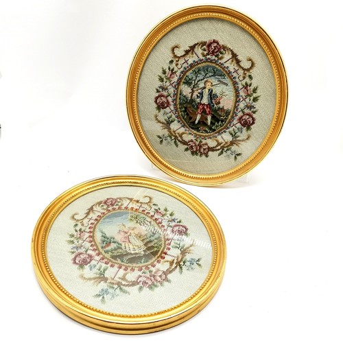 368 - Pair of tapestry oval studies in gilt wood oval frames with bead detail - 49cm x 43cm & in good brig... 