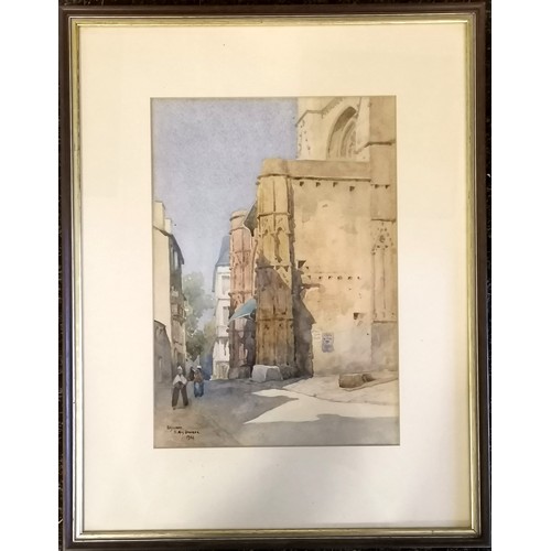 370 - 1934 Edward Guy Dawber (1861-1938) dated 1934 watercolour painting of Bayonne - frame 54cm x 42cm