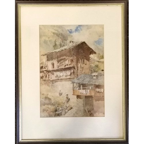 371 - Antique watercolour painting of an asian village signed Donne - frame 54cm x 42cm ~ Benjamin John Me... 