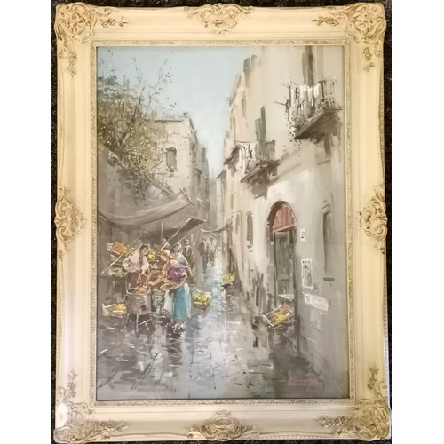 373 - Watercolour painting of an Italian street scene signed A Mazuccio - gesso frame 82cm x 63cm and has ... 