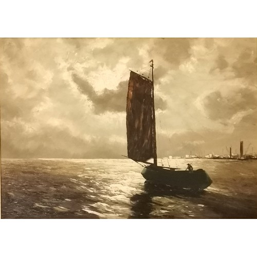 374 - Oil painting on canvas of sailing boat / seascape signed Vegt (?) - frame 59cm x 78cm