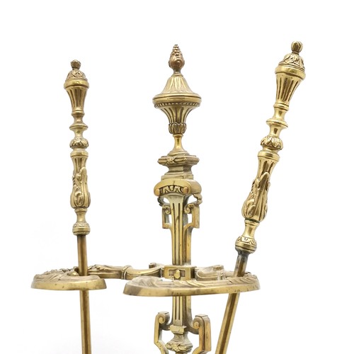 376 - Continental unusual brass corner companion set with foundry marks to base - part set only- 74cm high... 