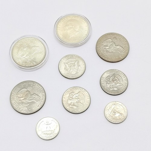 383 - USA coins ~ $1 1971S, 1972D, 1974S, 1976S $½ 1966, 1967, 1971 & $¼ 1946, 1963