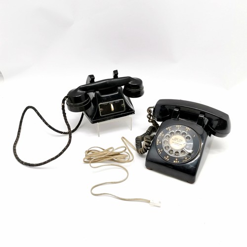 393 - Vintage black mid century telephone converted for use 12cm high x 22cm wide T/W a Geccophone Junior ... 