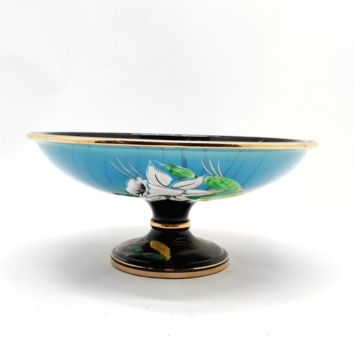 394 - Belguim H Bequet Quaregnon hand decorated large tazza with raised floral detail 32cm diameter x 15cm... 