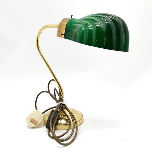 400 - Vintage bankers style lamp with green shell shaped glass shade 34cm high - in good used condition