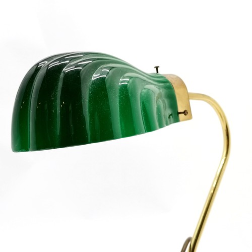 400 - Vintage bankers style lamp with green shell shaped glass shade 34cm high - in good used condition