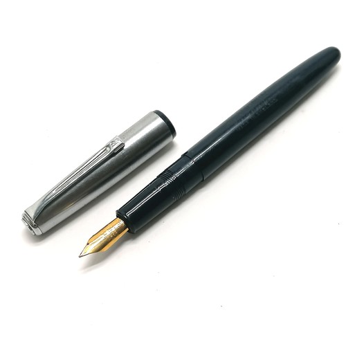 413 - Platignum Varsity blue fountain pen with steel cap 13cm long