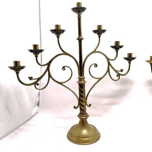 414 - Pair of antique brass Arts & Crafts 7 tier candelabrum 63cm x 63cm wide - no obvious damage