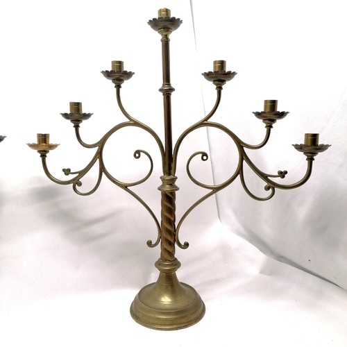 414 - Pair of antique brass Arts & Crafts 7 tier candelabrum 63cm x 63cm wide - no obvious damage