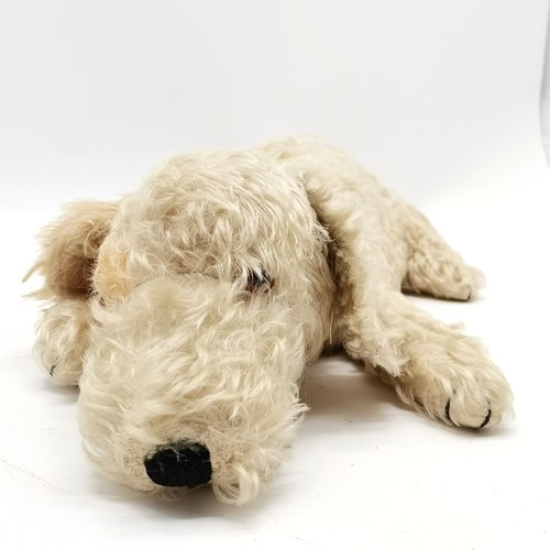 417 - Vintage Merrythought dog pyjama case with glass eyes 56cm long - some wear to the mohair fur