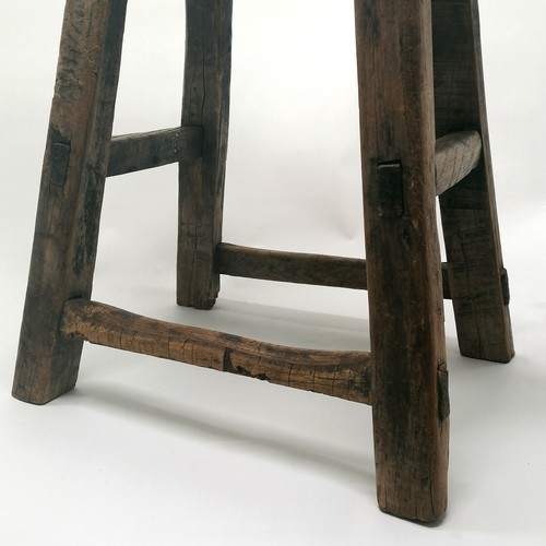 419 - Antique rustic country style oak joint stool 53cm high x 43cm x 30cm