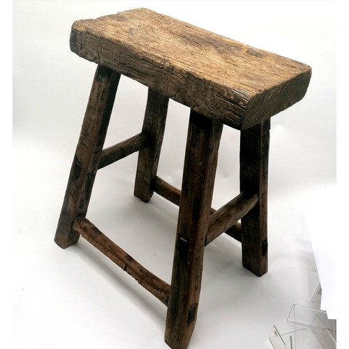 419 - Antique rustic country style oak joint stool 53cm high x 43cm x 30cm