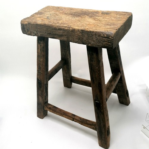 419 - Antique rustic country style oak joint stool 53cm high x 43cm x 30cm