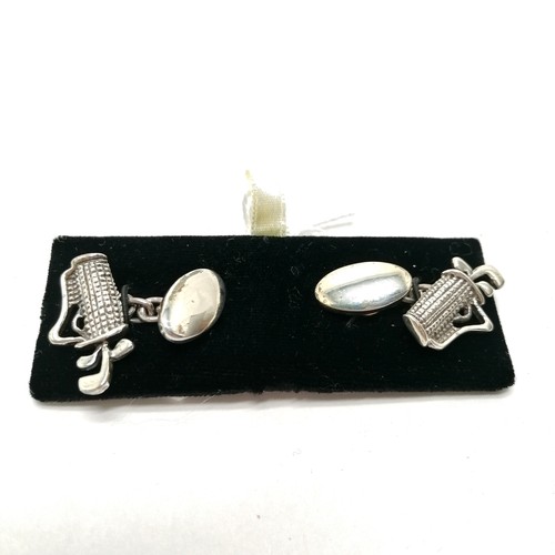 764 - Silver pair of cufflinks in the form of a golf bag with clubs in Murray Ward retail box - SOLD ON BE... 