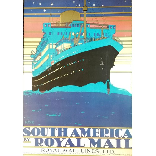 4 - Mounted shipping poster 'South America by Royal Mail' by Kenneth Denton Shoesmith (1890-1939) - 88.5... 