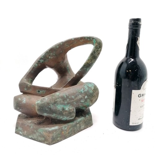 6 - Abstract bronze sculpture of a seated figure with surface verdigris - 25cm high x 23cm across