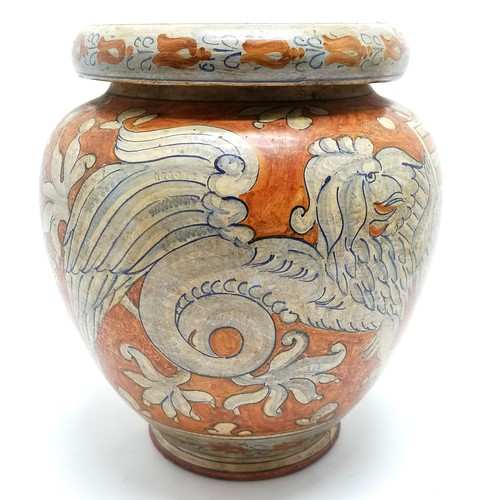 7 - Italian Biagioli Gubbio ceramic vase with wyvern dragon armourial shield detail - 27cm high x top 20... 