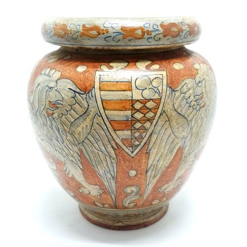 7 - Italian Biagioli Gubbio ceramic vase with wyvern dragon armourial shield detail - 27cm high x top 20... 