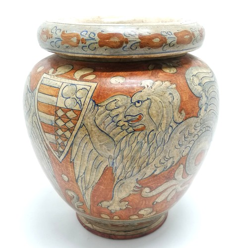 7 - Italian Biagioli Gubbio ceramic vase with wyvern dragon armourial shield detail - 27cm high x top 20... 