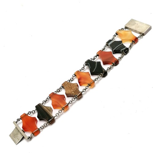 414 - Antique unusual Scottish hardstone bracelet with unmarked engraved silver clasp - 18cm x 2.5cm wide ... 