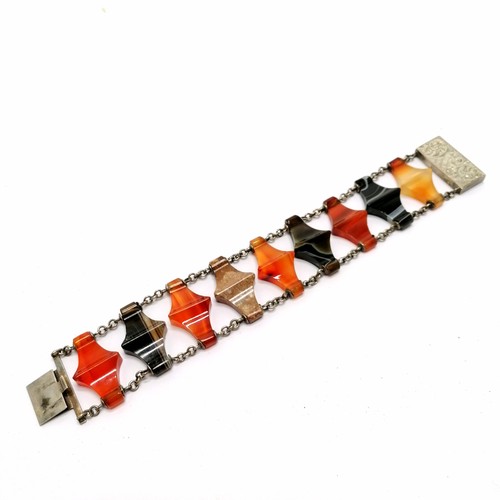 414 - Antique unusual Scottish hardstone bracelet with unmarked engraved silver clasp - 18cm x 2.5cm wide ... 