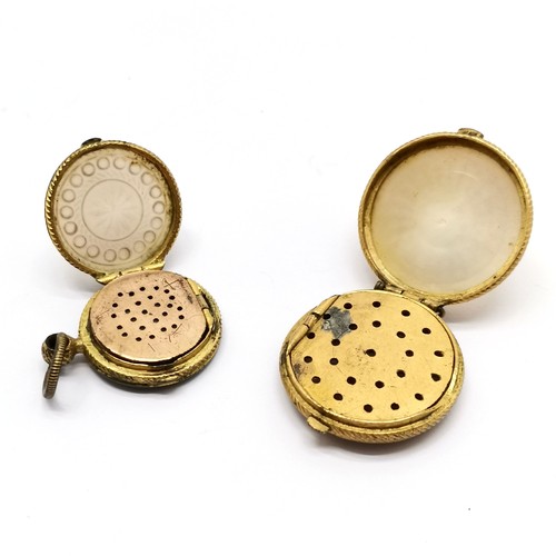 505 - 2 x antique Georgian vinaigrettes with hand carved mother of pearl panels - largest 2.4cm diameter ~... 