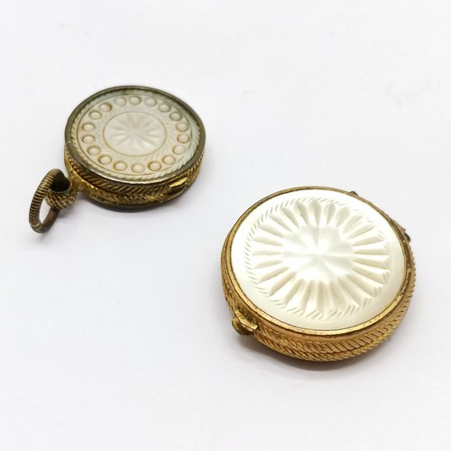 505 - 2 x antique Georgian vinaigrettes with hand carved mother of pearl panels - largest 2.4cm diameter ~... 