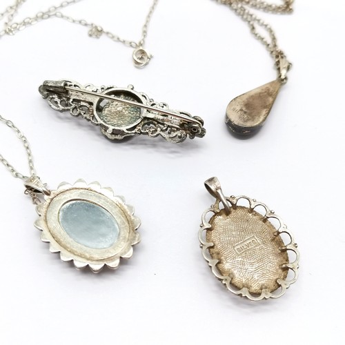 506 - 2 x blue john silver pendants on silver chains (longest 46cm) t/w silver brooch + pendant ~ total we... 