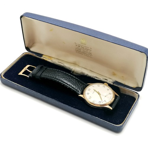 691 - Garrard 9ct gold cased (33mm case) manual wind wristwatch in original retail box - has had recent se... 