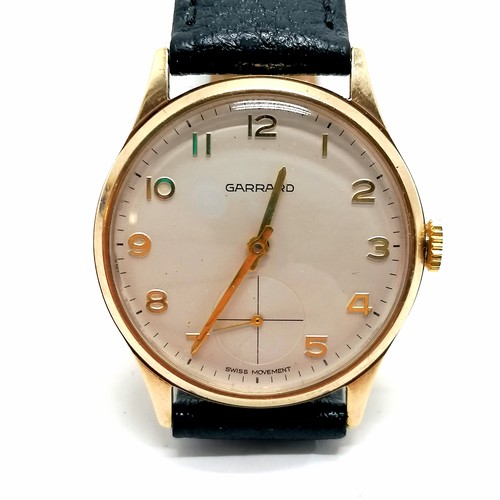 691 - Garrard 9ct gold cased (33mm case) manual wind wristwatch in original retail box - has had recent se... 