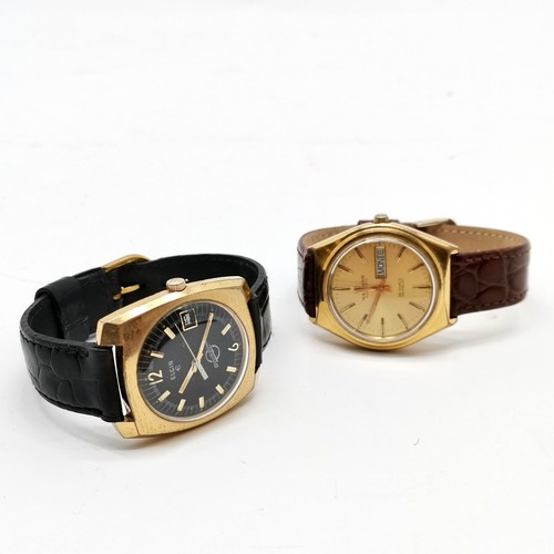 695 - Waltham automatic day / date gold plated wristwatch (34mm case) & running t/w Elgin Swissonic quartz... 