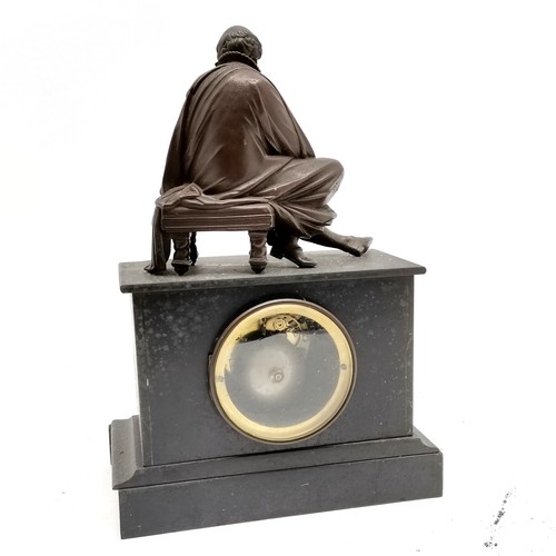 719 - Antique slate & marble mantle clock with Henry Marc (Paris) movement & shakesperian figural detail t... 