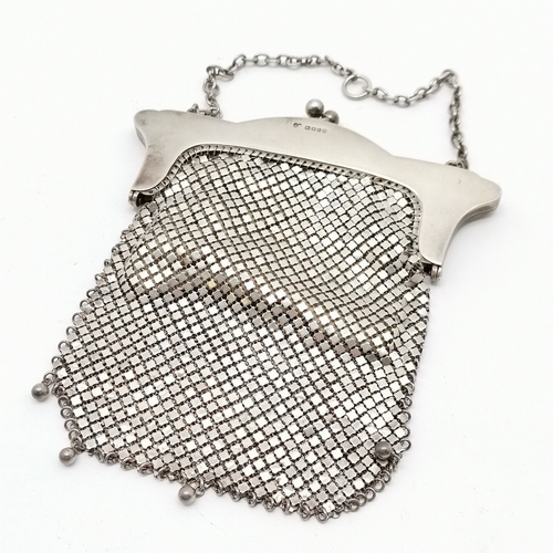 723 - 1902 Art Nouveau silver mesh purse by Julius Blanckensee - 14cm drop (23cm with chain) x 13cm across... 